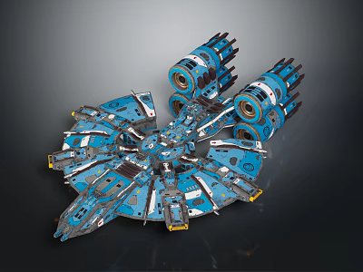 Blue Cosmic Spaceship Design With Circular Structure And Multiple Engines 3d model