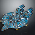 Blue Cosmic Spaceship Design With Circular Structure And Multiple Engines