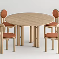 Round Light Wood Dining Table Set with Four Orange Cushioned Chairs 3d model