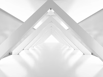 Minimalist White Triangular Geometric Interior With Extended Space Light And Shadows 3d model