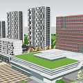 Modern Office Buildings Complex With Landscaped Gardens Plaza And Parking Areas