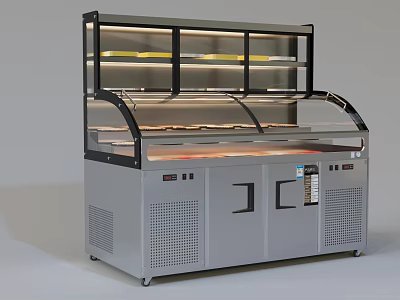 Refrigerated Commercial Display Shelf with Glass Doors Multiple Layers LED Lighting and Metal Frame 3d model