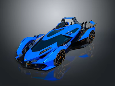 Blue Open Top Racing Car With Modern Sleek Body And Golden Wheels 3d model