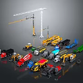 Construction Machinery Collection With Crane Excavator Truck Road Roller And Loader
