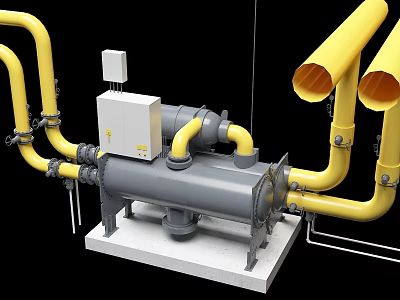 Industrial Equipment On Base With Yellow Pipes And Control Box 3d model