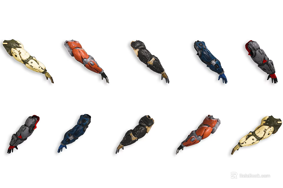 Industrial Equipment Components Display With Various Colors Mechanical Arm And Tool Parts 3d model 