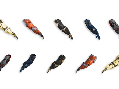 Industrial Equipment Components Display With Various Colors Mechanical Arm And Tool Parts 3d model