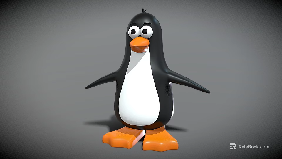 Cute Black and White Penguin Character with Orange Feet for Game Movie Roles 3d model 