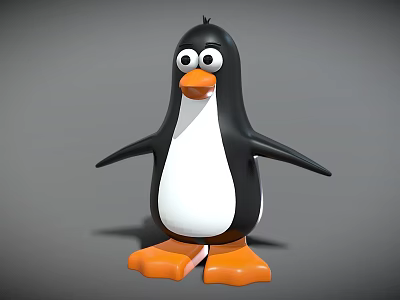 Cute Black and White Penguin Character with Orange Feet for Game Movie Roles 3d model