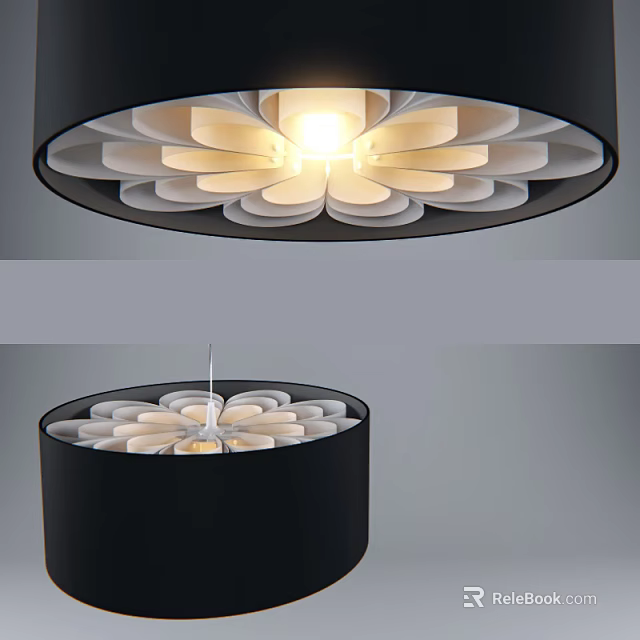 Modern Petal Design Chandelier With Black Lampshade And White Inner Illuminated Light 3d model 