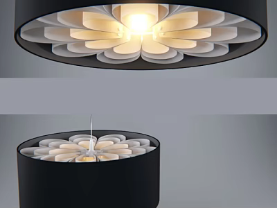 Modern Petal Design Chandelier With Black Lampshade And White Inner Illuminated Light 3d model