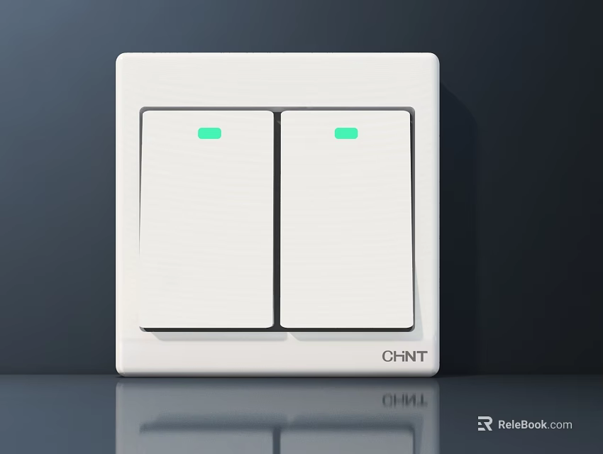 White Double Light Switch With Green Indicators And CHNT Brand Modern Design 3d model 