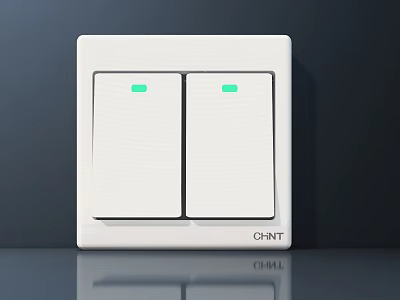 White Double Light Switch With Green Indicators And CHNT Brand Modern Design 3d model