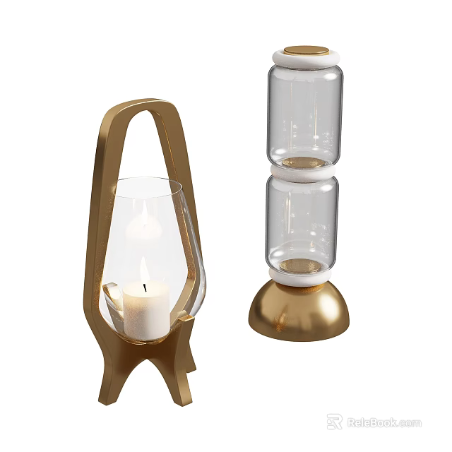 Modern Table Lamps With Arched Gold Stand And Cylindrical Transparent Glass Design 3d model 