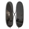 Crossed Oval Mirrors Reflecting Living Room Interior With Sofa Fireplace And Decorative Painting