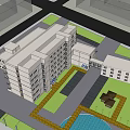 Multi Story White Building Exterior With Modern Design And Multiple Windows 3d model