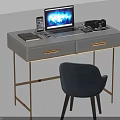 Modern Desk With Gold Legs Drawers Laptop Phone Headphones Notebook