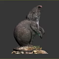 Beaver Sculpture Figure in Standing Pose with Base Stones and Plants