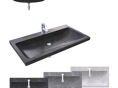 Black Stone Sink Basin With Modern Faucet And Various Design Styles 3d model