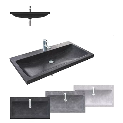 Black Stone Sink Basin With Modern Faucet And Various Design Styles 3d model
