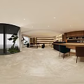 Modern Office Entrance With Glass Door Interior Workstations And Green Plants