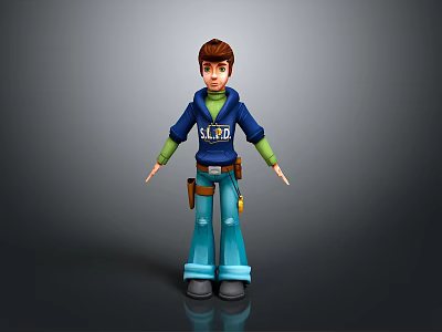 Game Movie Character Wearing Blue Hoodie with ELECTRO Text Tool Belt Brown Hair Standing Pose 3d model