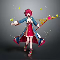 Red Haired Character In Traditional Outfit Holding Magic Staff With Yellow Butterflies Flying Around
