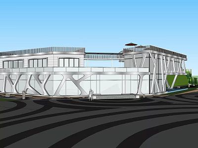 Modern Commercial Complex Exterior With Glass Curtain Walls Geometric Structure And Open Plaza Space 3d model