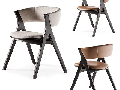 Modern Single Chair With Wooden Frame Curved Backrest And Upholstered Seat Light Gray Brown 3d model