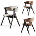 Modern Single Chair With Wooden Frame Curved Backrest And Upholstered Seat Light Gray Brown