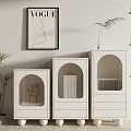 Stylish White Dressers With Arched Doors Grid Windows And Round Support Legs