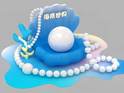 Elegant Pearl Jewelry With Underwater World Shell Display And White Pearl Necklace 3d model