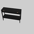 Modern Black Wooden Console Table With Two Drawers Gold Handles And Open Shelf