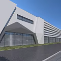 Modern Industrial Factory Building With White Exterior Large Glass Windows And Geometric Design