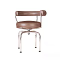 Two Brown Leather Leisure Chairs With Modern Round Backrest And Silver Metal Frame 3d model
