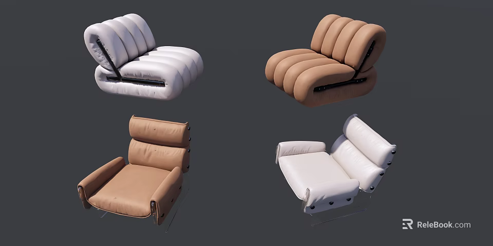 Modern Single Sofa Designs in White and Brown with Varied Backrest Styles 3d model 
