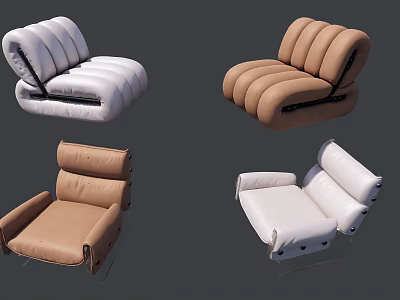 Modern Single Sofa Designs in White and Brown with Varied Backrest Styles 3d model