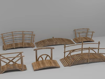 Wooden Small Bridge Models With Various Designs Including Arched Flat And Railings 3d model