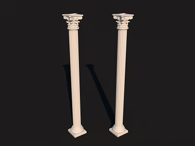 Two White Roman Columns With Classical Capital Design Against Black Background 3d model