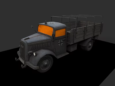 Vintage Military Truck With Open Cargo Bed Orange Windshield And Cross Symbol 3d model