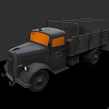 Vintage Military Truck With Open Cargo Bed Orange Windshield And Cross Symbol
