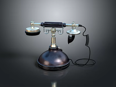 Retro Vintage Telephone With Metal Base Curved Receiver And Coiled Cord 3d model