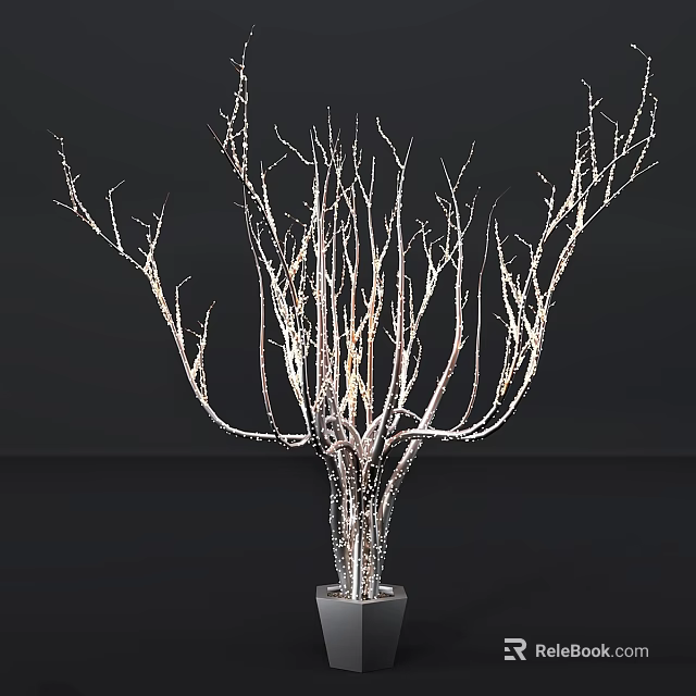 Ground with Silver Branches on Transparent Base Against Black Background 3d model 