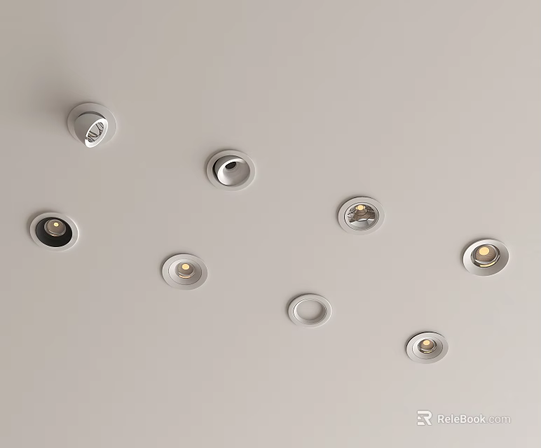 Modern Ceiling Lighting Design With Multiple Recessed Lights And Spotlights For Home Interior 3d model 