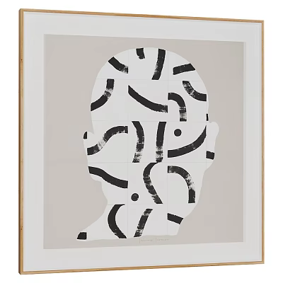 Abstract Painting With Head Silhouette Composed Of Black White Curves And Dots 3d model