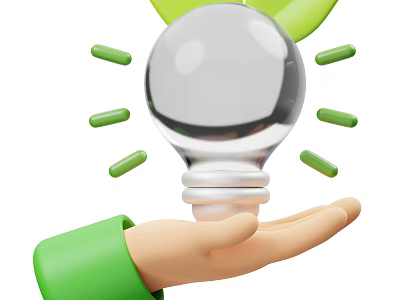Man's Hand Holding Light Bulb With Green Sleeve Lines And Leaves 3d model