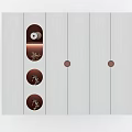 Modern White And Brown Wardrobe With Circular Open Compartments And Circular Knobs 3d model