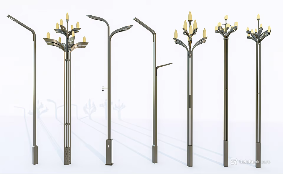 Outdoor Lights Featuring Various Metal Pole Designs And Decorative Multi Lamps 3d model 
