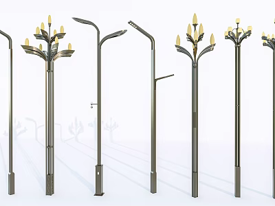 Outdoor Lights Featuring Various Metal Pole Designs And Decorative Multi Lamps 3d model