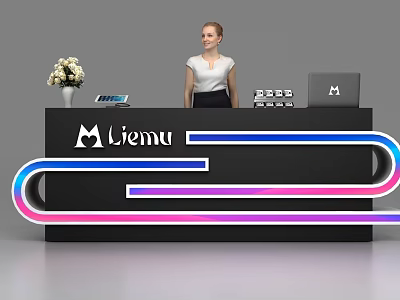Modern Liema Reception Desk With Staff Vase Computer And Logo Design 3d model